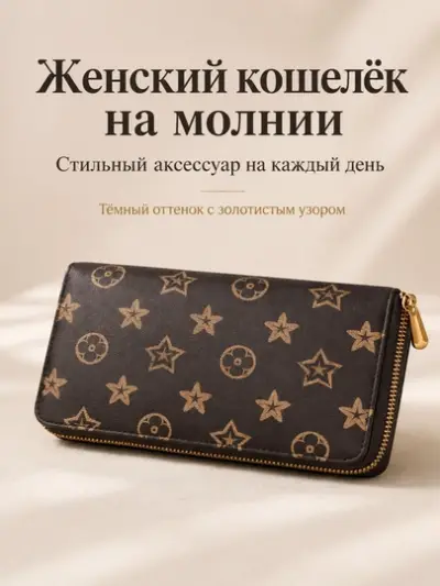 Женский длинный кошелёк на молнии FORRIS HOME с монограммой портмоне — Хаки