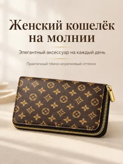 Женский длинный кошелёк на молнии FORRIS HOME с монограммой портмоне — Терракотовый